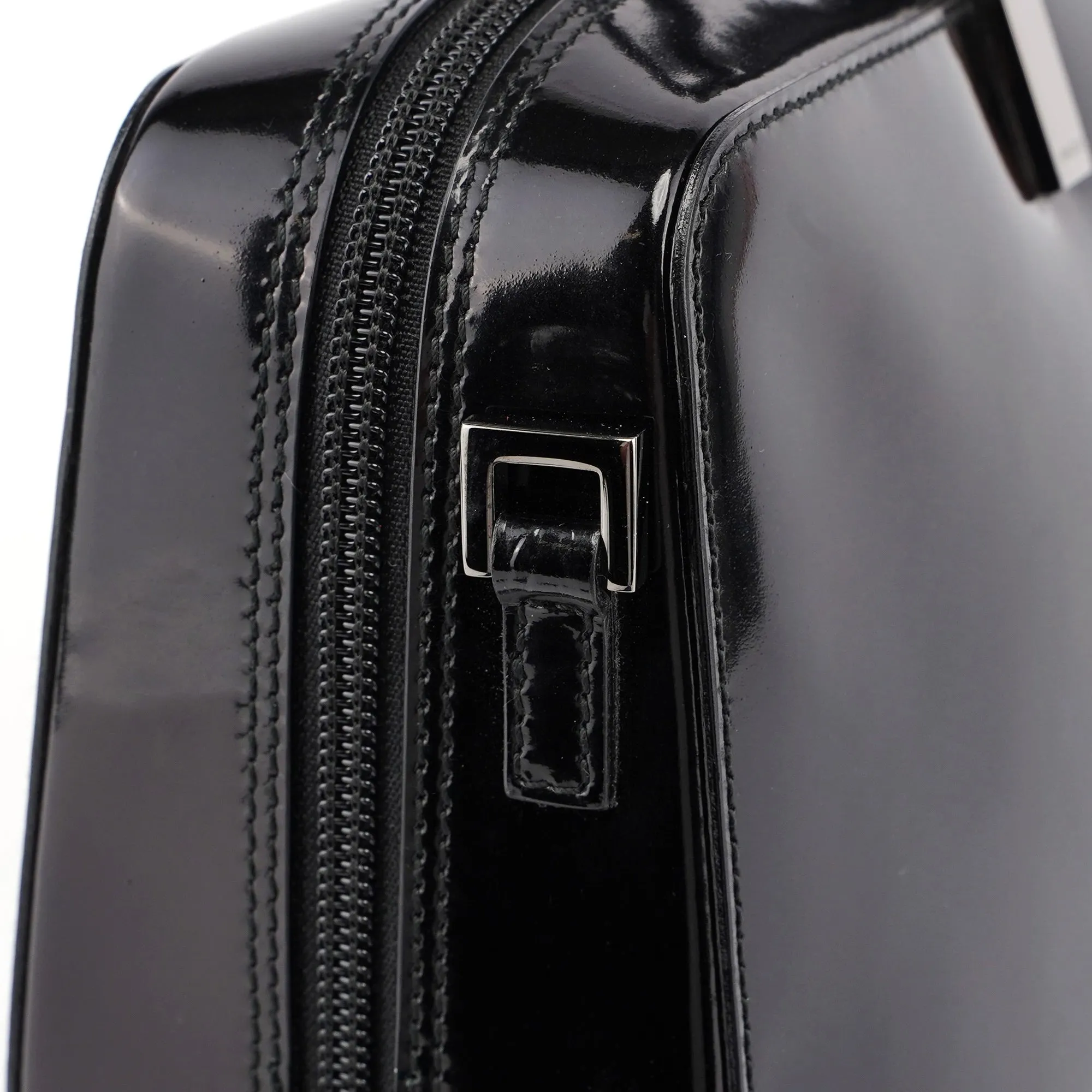 000 0829 Black Patent Leather Bamboo Tote