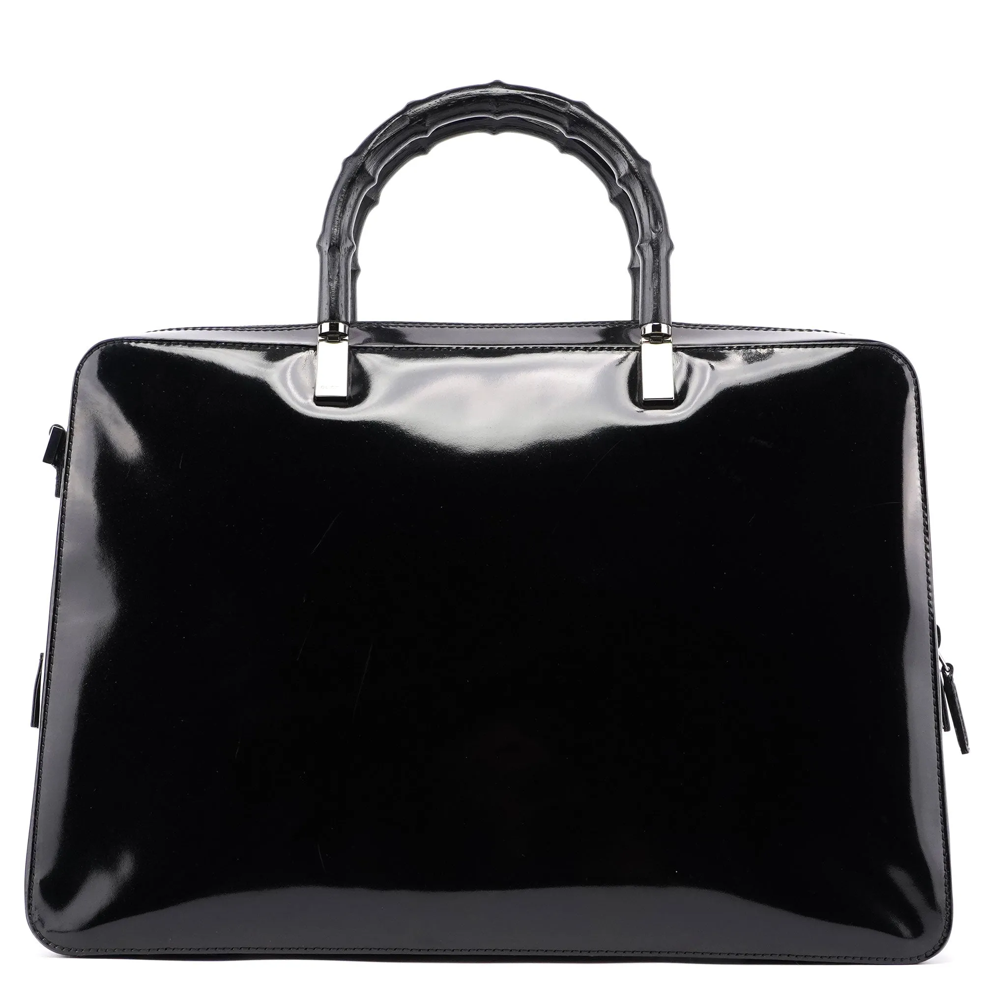 000 0829 Black Patent Leather Bamboo Tote