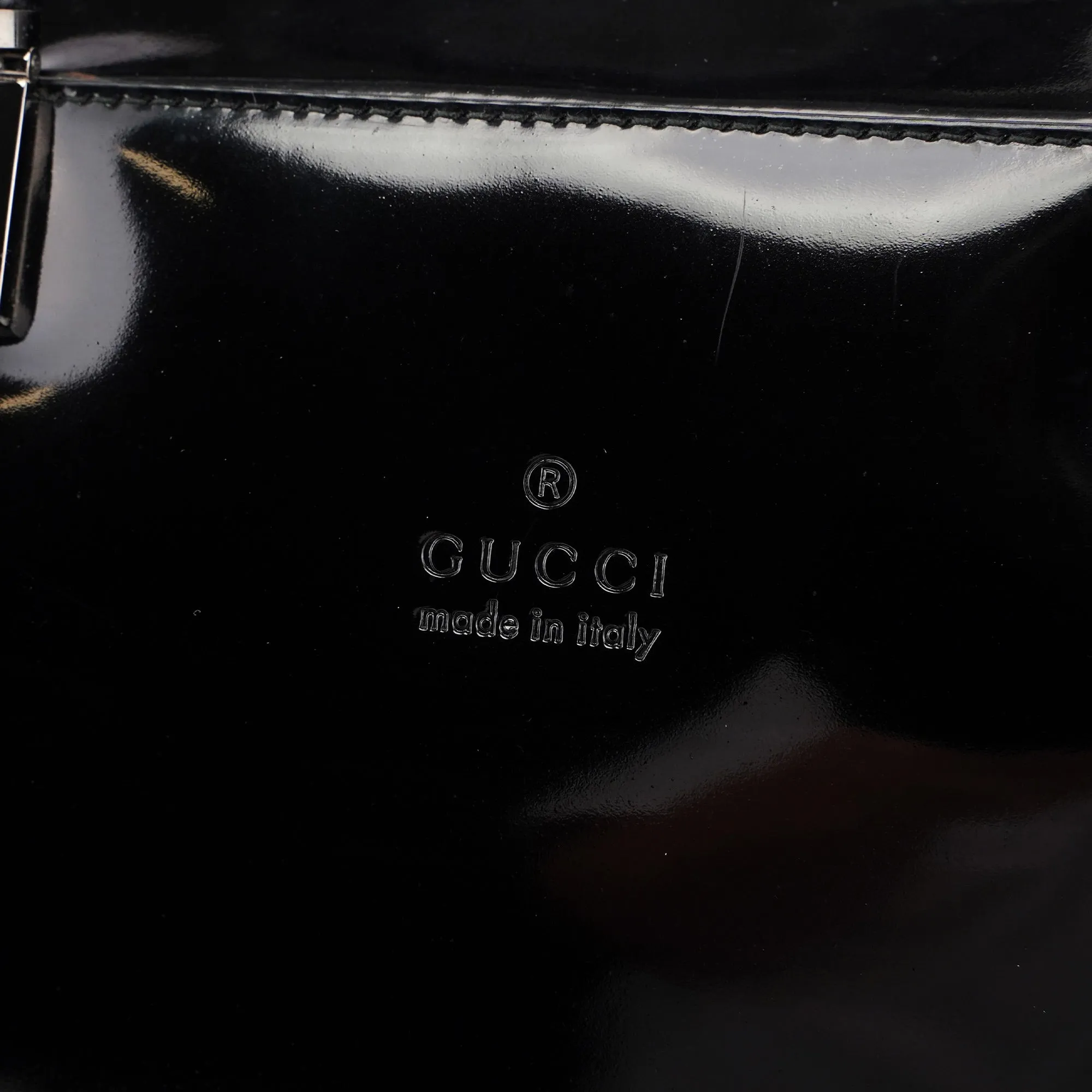 000 0829 Black Patent Leather Bamboo Tote