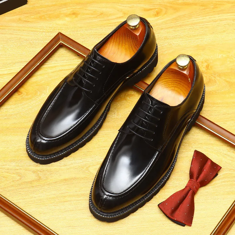 2025 Popular hot-selling thick-soled heightening glossy patent leather leather shoes pointed men's genuine leather soft leather business British style single shoes men