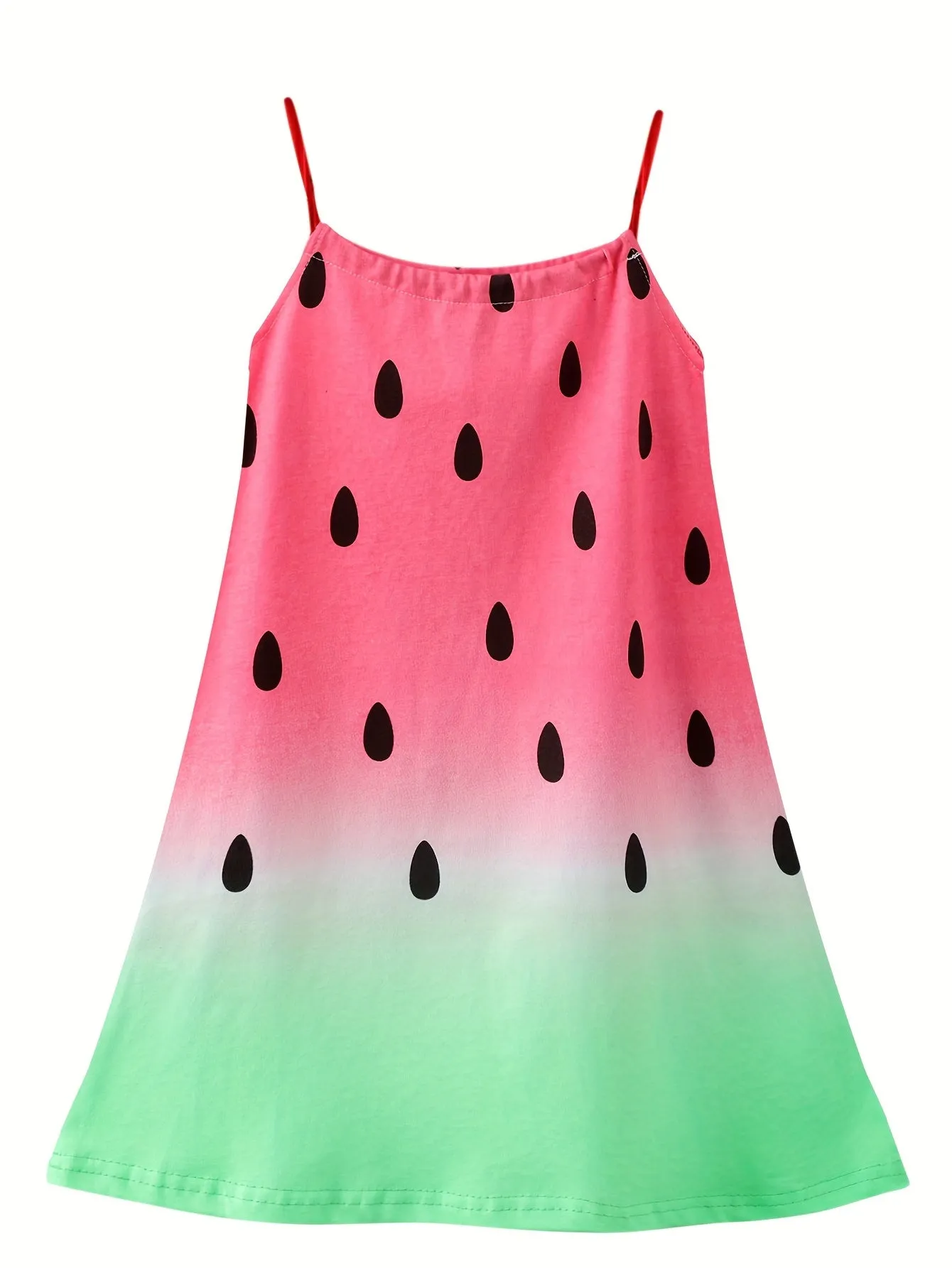 2pcs Girls Adorable Watermelon Stripe Cami Dress Set - Soft 100% Cotton, Breathable & Fun for Summer Parties, Perfect Holiday Gift Idea