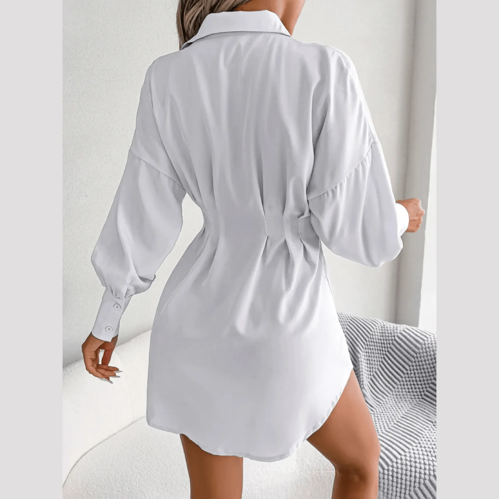 Adalee - White Asymmetric Button-Up Shirt Dress