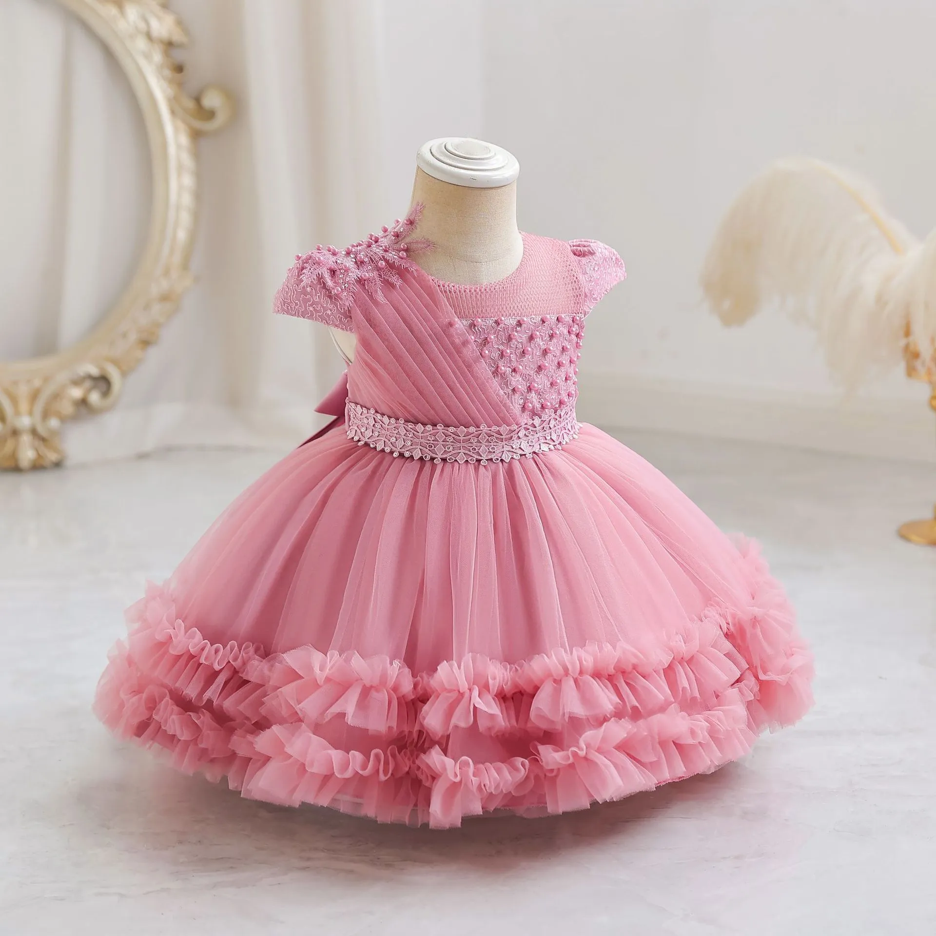 Adorable Puffy Tulle Princess Dress with Delicate Lace and Floral Accents