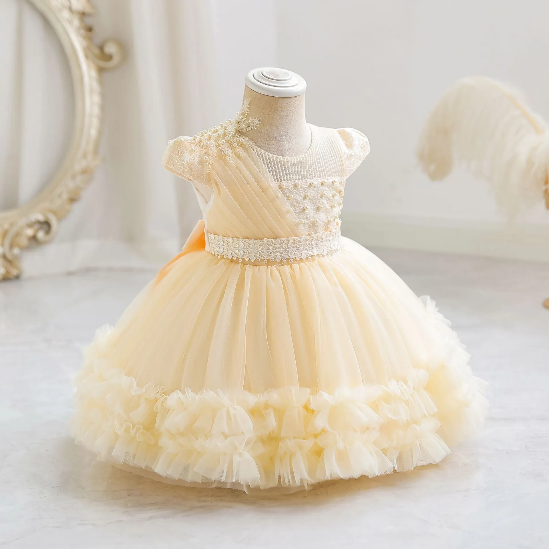Adorable Puffy Tulle Princess Dress with Delicate Lace and Floral Accents