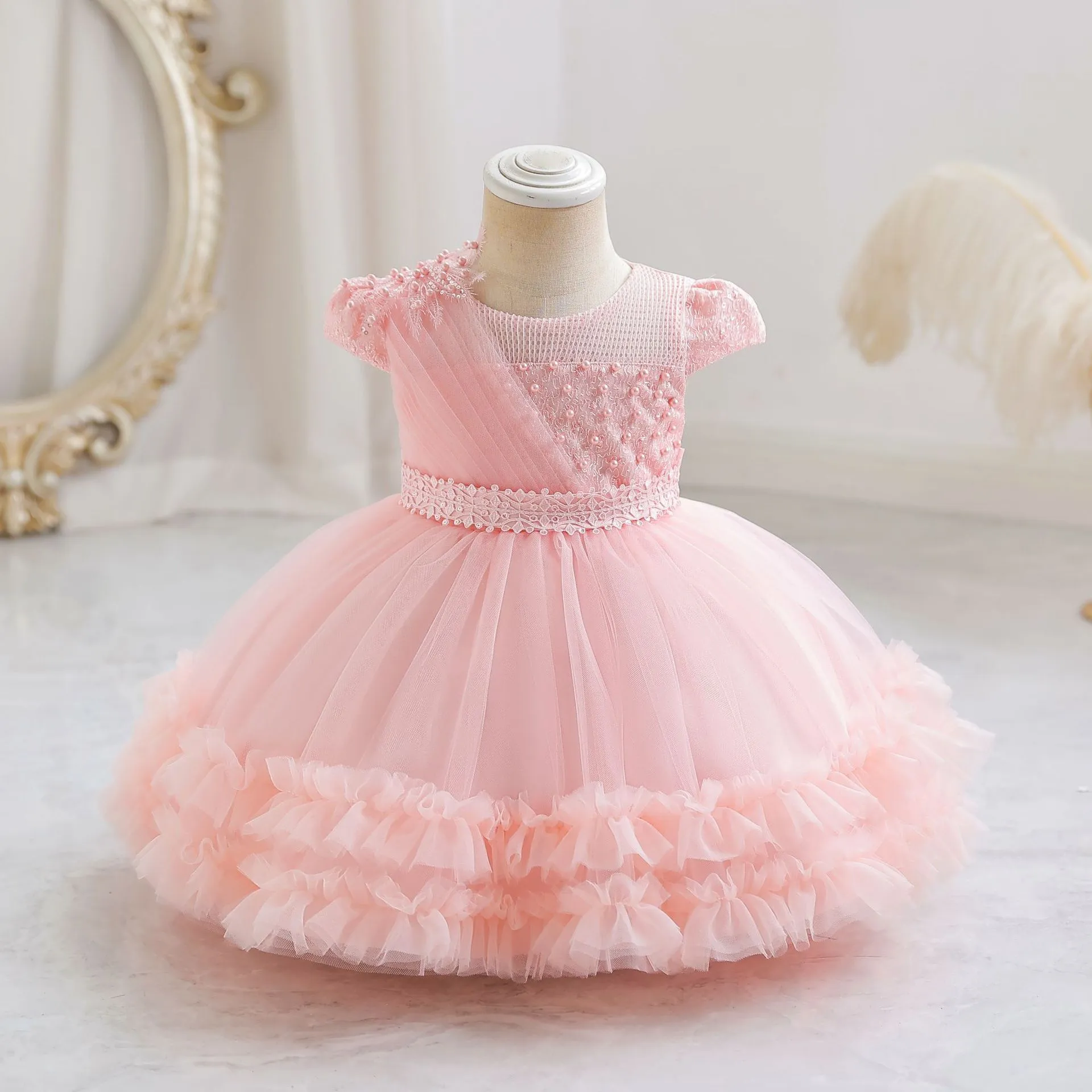 Adorable Puffy Tulle Princess Dress with Delicate Lace and Floral Accents