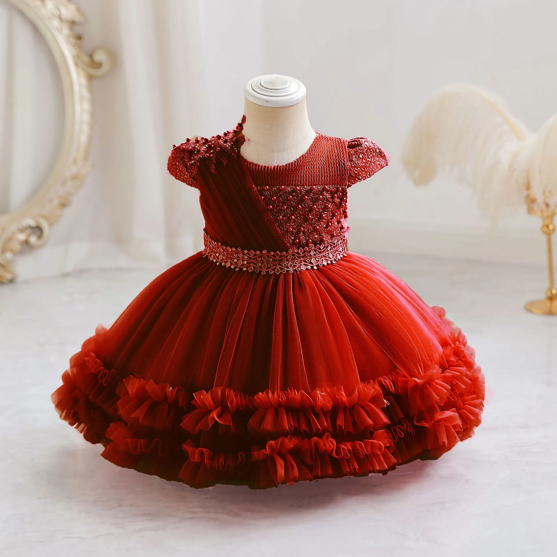 Adorable Puffy Tulle Princess Dress with Delicate Lace and Floral Accents