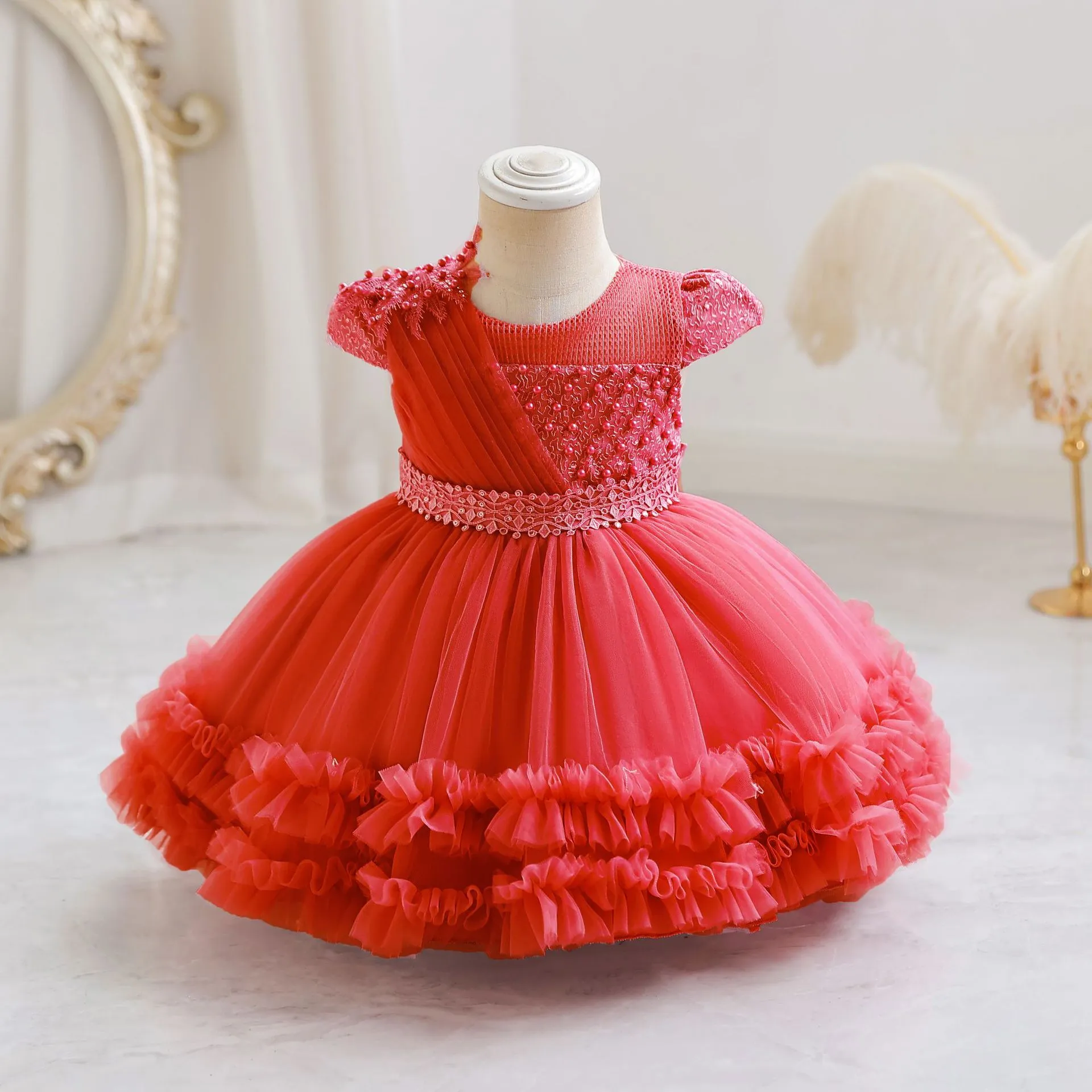 Adorable Puffy Tulle Princess Dress with Delicate Lace and Floral Accents