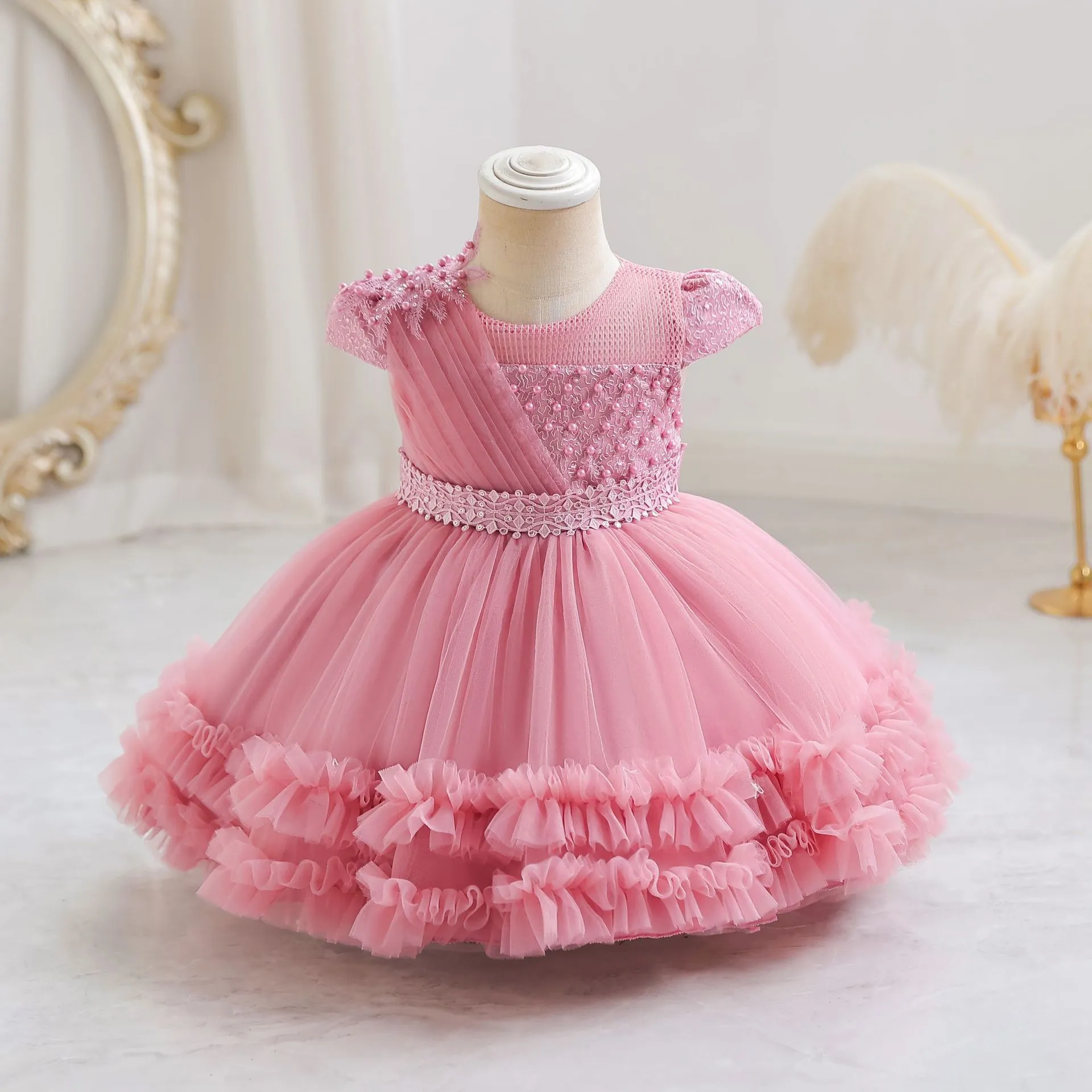 Adorable Puffy Tulle Princess Dress with Delicate Lace and Floral Accents