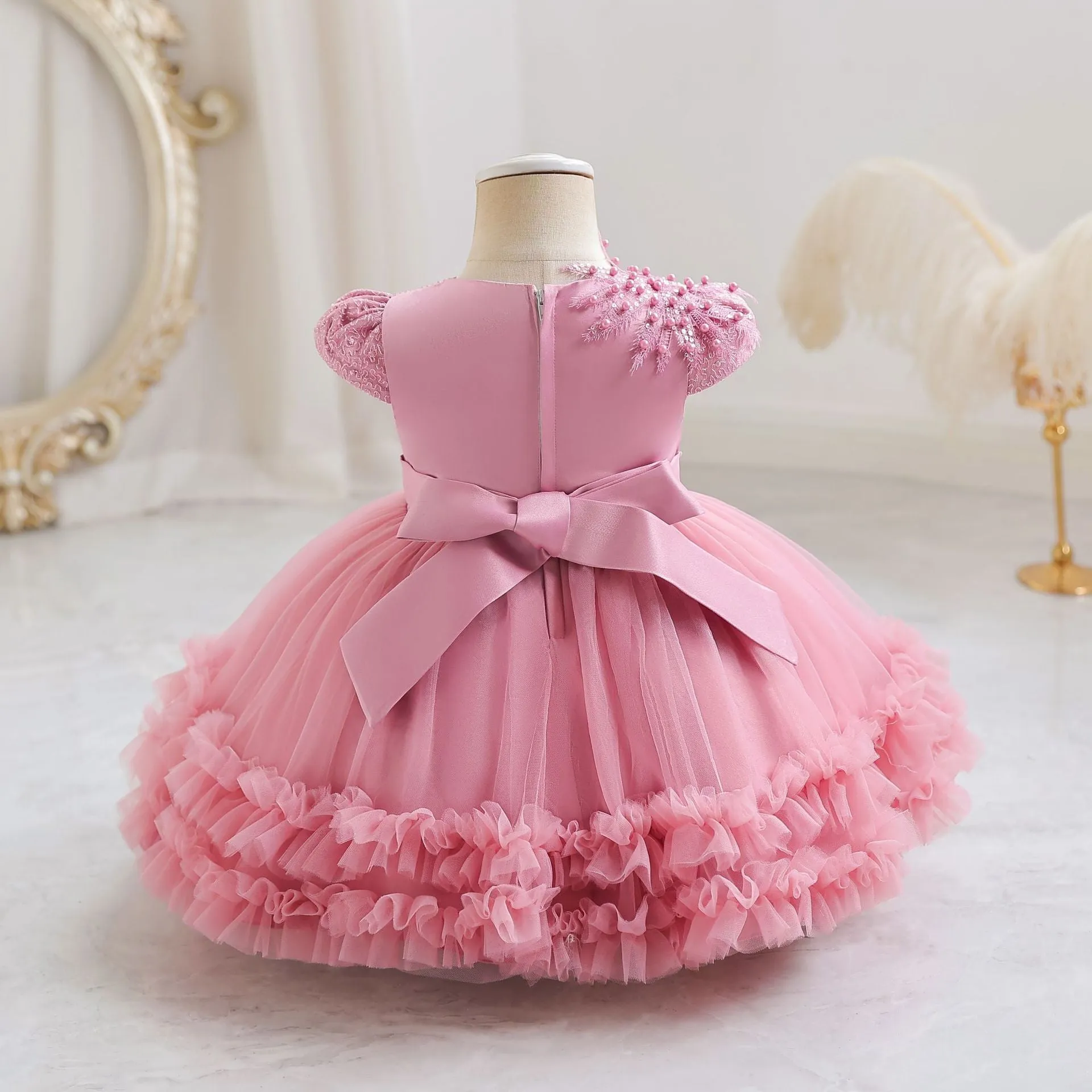 Adorable Puffy Tulle Princess Dress with Delicate Lace and Floral Accents