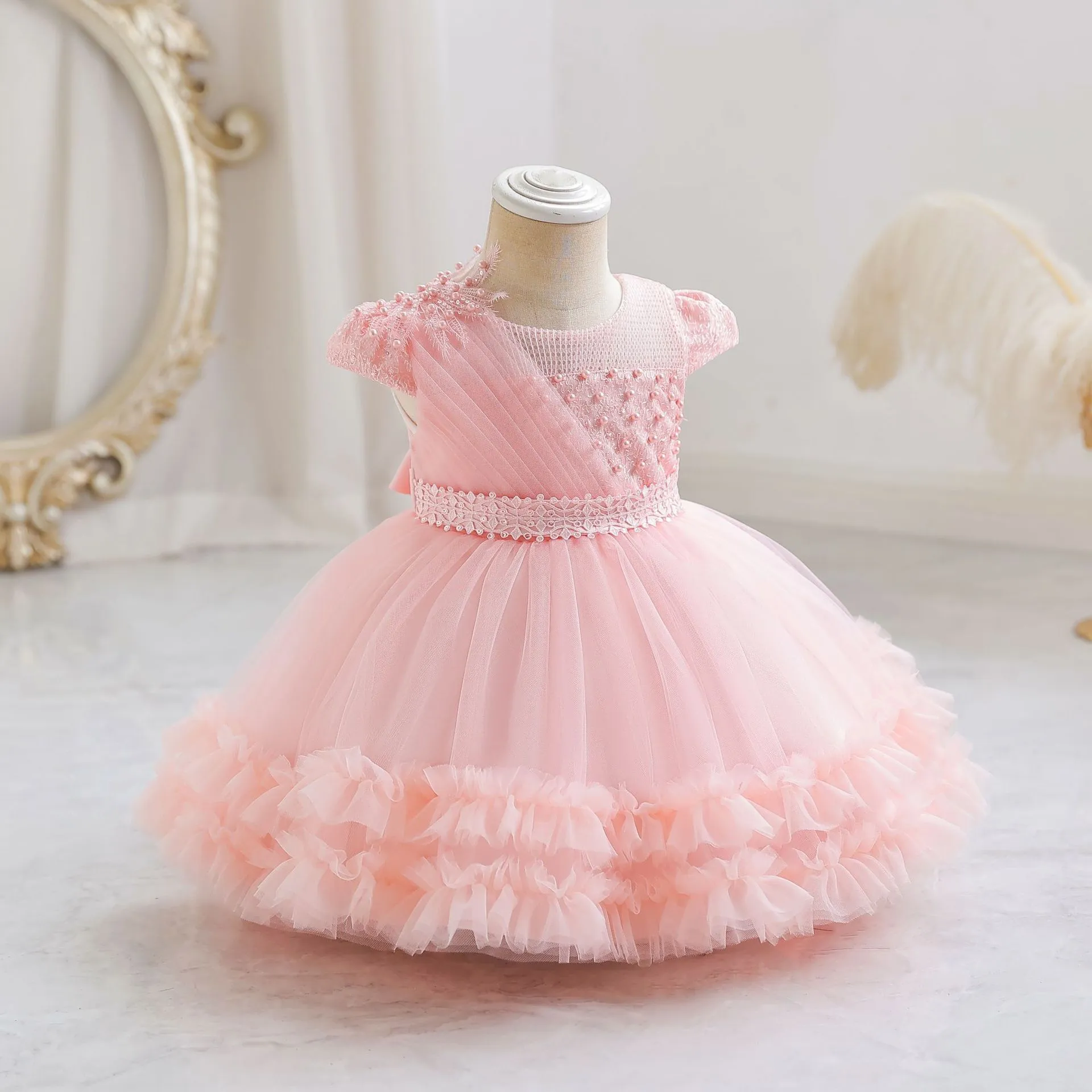 Adorable Puffy Tulle Princess Dress with Delicate Lace and Floral Accents