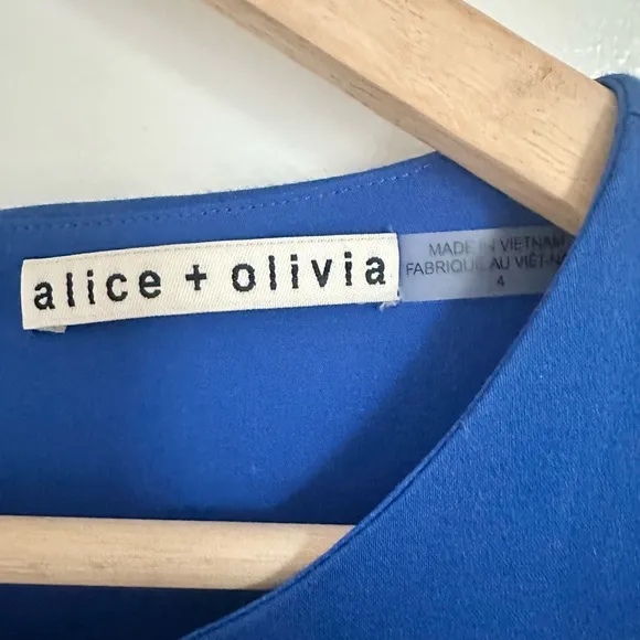 alice   olivia ann tiered mini dress in cobalt | short puff sleeves | size 4