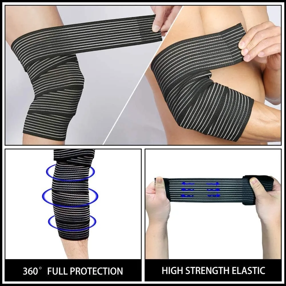 ALYV 2PCS Extra Long Elastic Knee Wrap Compression Bandage Brace Support for Legs, Plantar Fasciitis, Stabilising Ligaments, Joint Pain (Black)