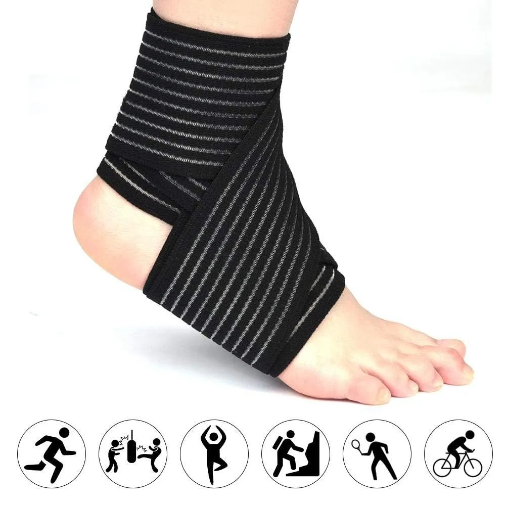 ALYV 2PCS Extra Long Elastic Knee Wrap Compression Bandage Brace Support for Legs, Plantar Fasciitis, Stabilising Ligaments, Joint Pain (Black)