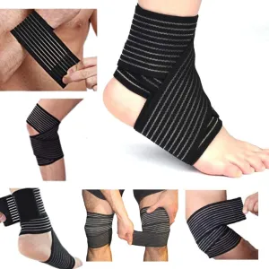 ALYV 2PCS Extra Long Elastic Knee Wrap Compression Bandage Brace Support for Legs, Plantar Fasciitis, Stabilising Ligaments, Joint Pain (Black)