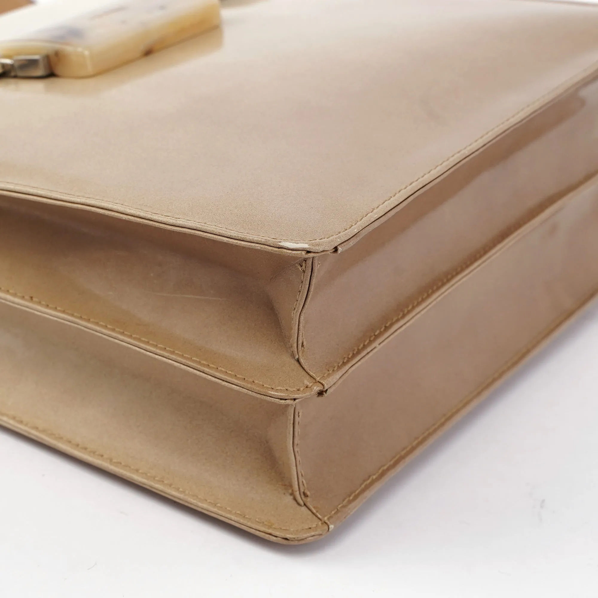 Beige Spazzolato Buckle Handbag