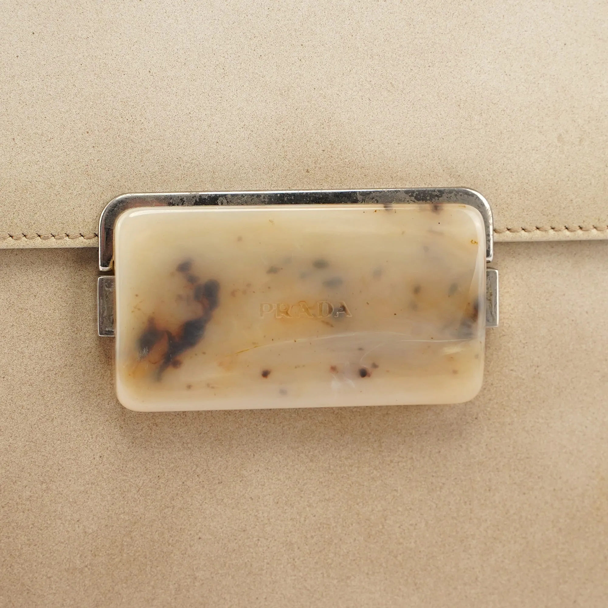 Beige Spazzolato Buckle Handbag