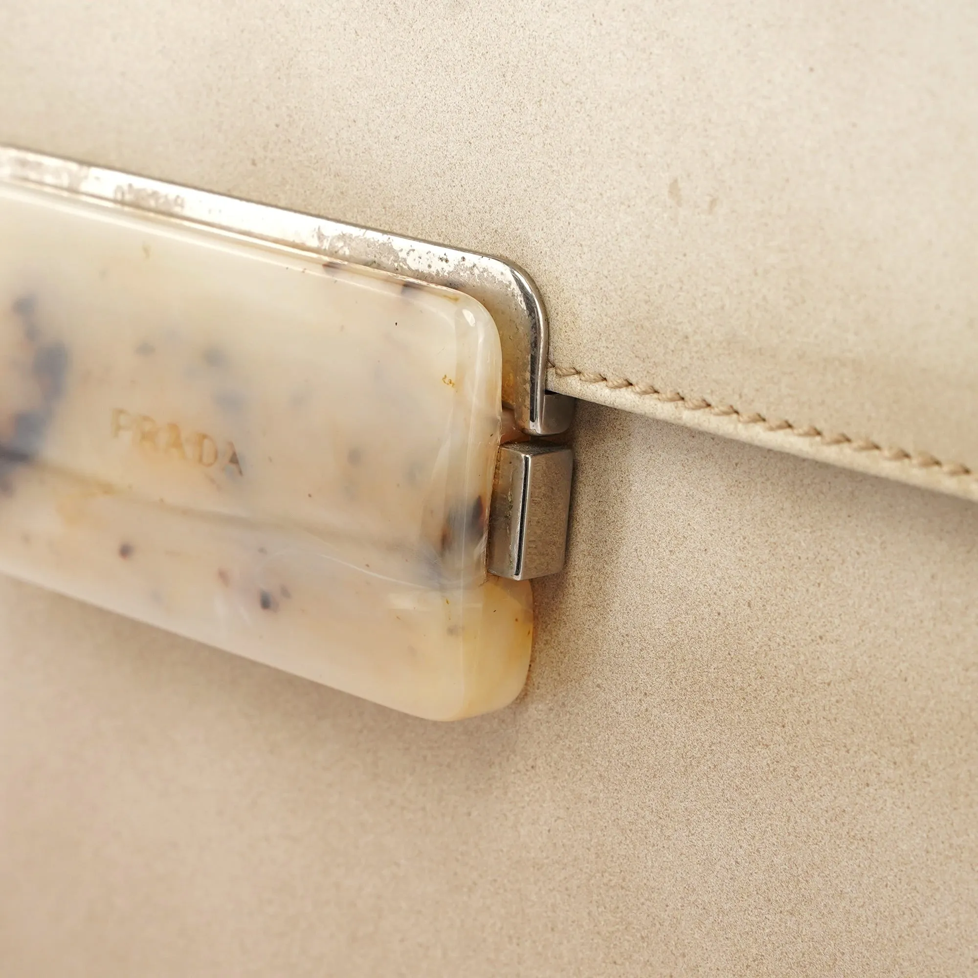 Beige Spazzolato Buckle Handbag