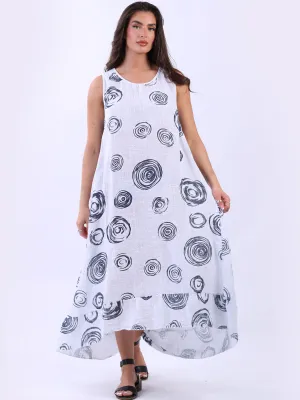 Betty Sleeveless Spiral Print Cotton Dress White