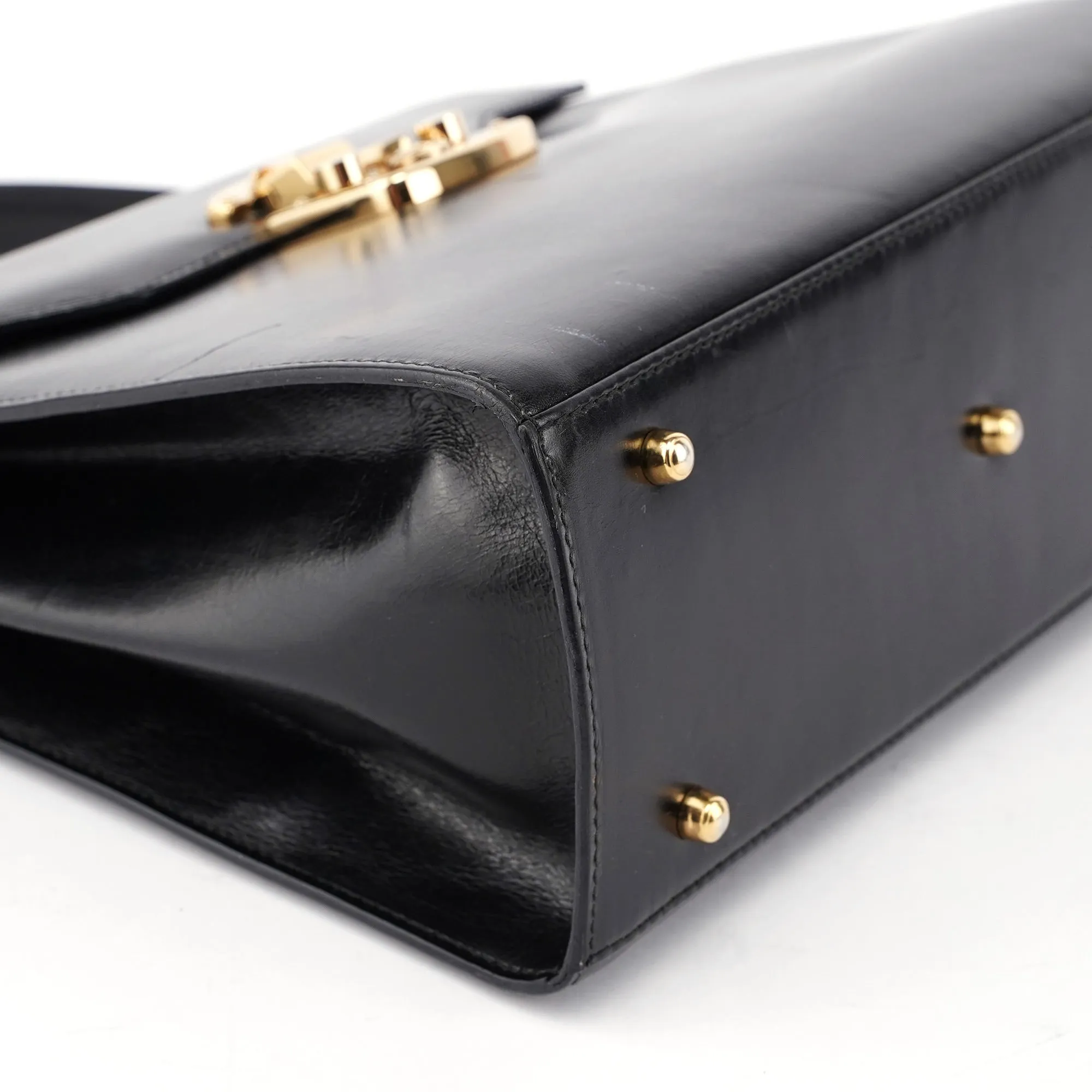 Black Calfskin Ladylock Top Handle Bag
