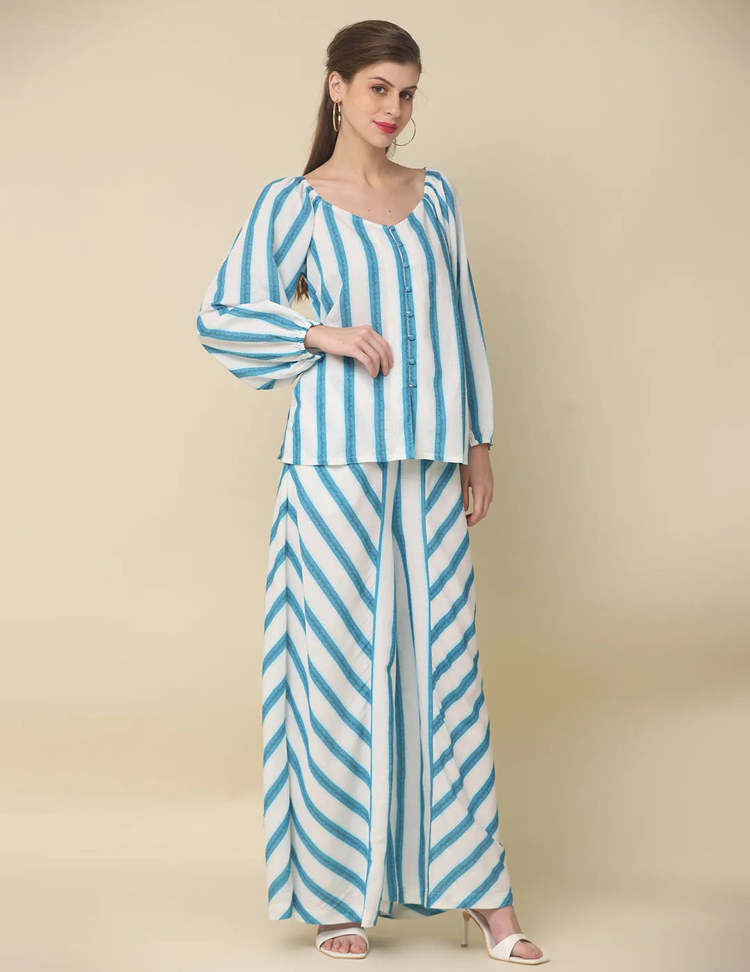 Blue and White Striped Cotton Rulex Co-ord Set