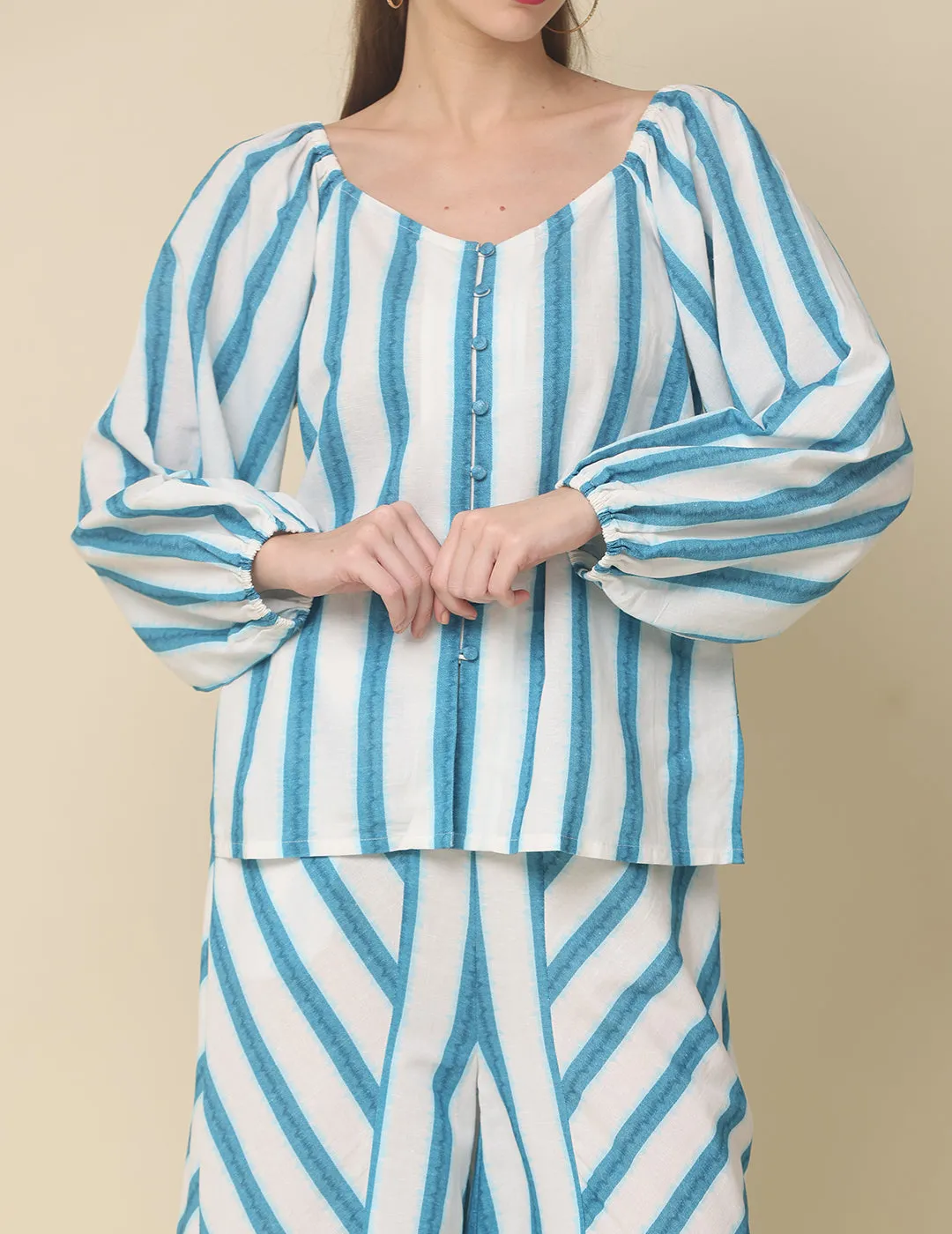 Blue and White Striped Cotton Rulex Co-ord Set