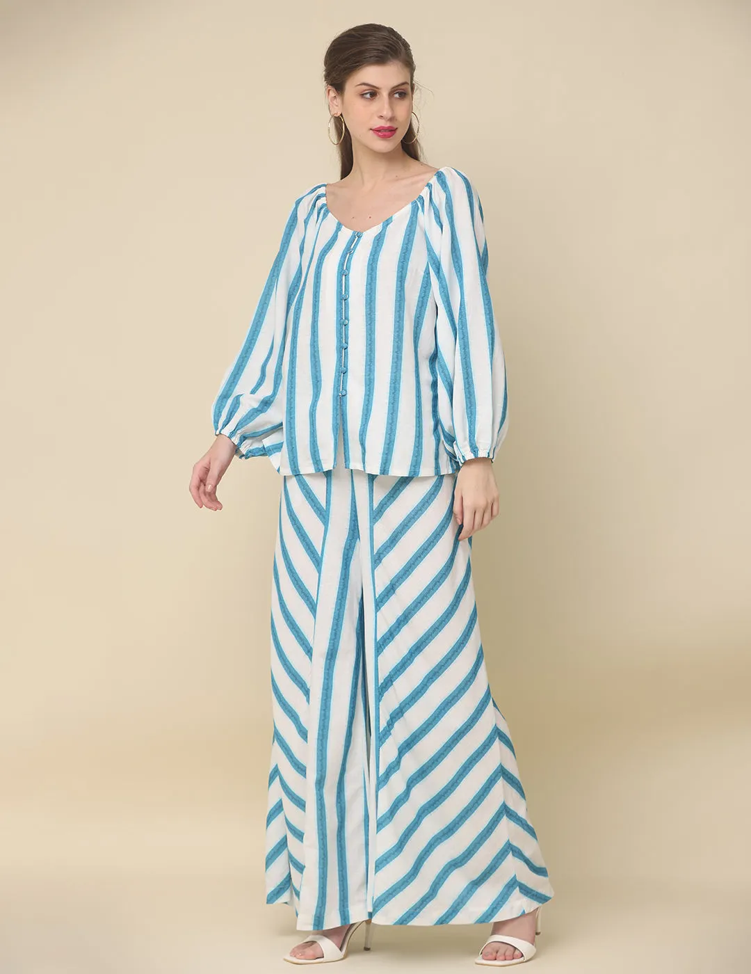 Blue and White Striped Cotton Rulex Co-ord Set
