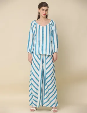 Blue and White Striped Cotton Rulex Co-ord Set