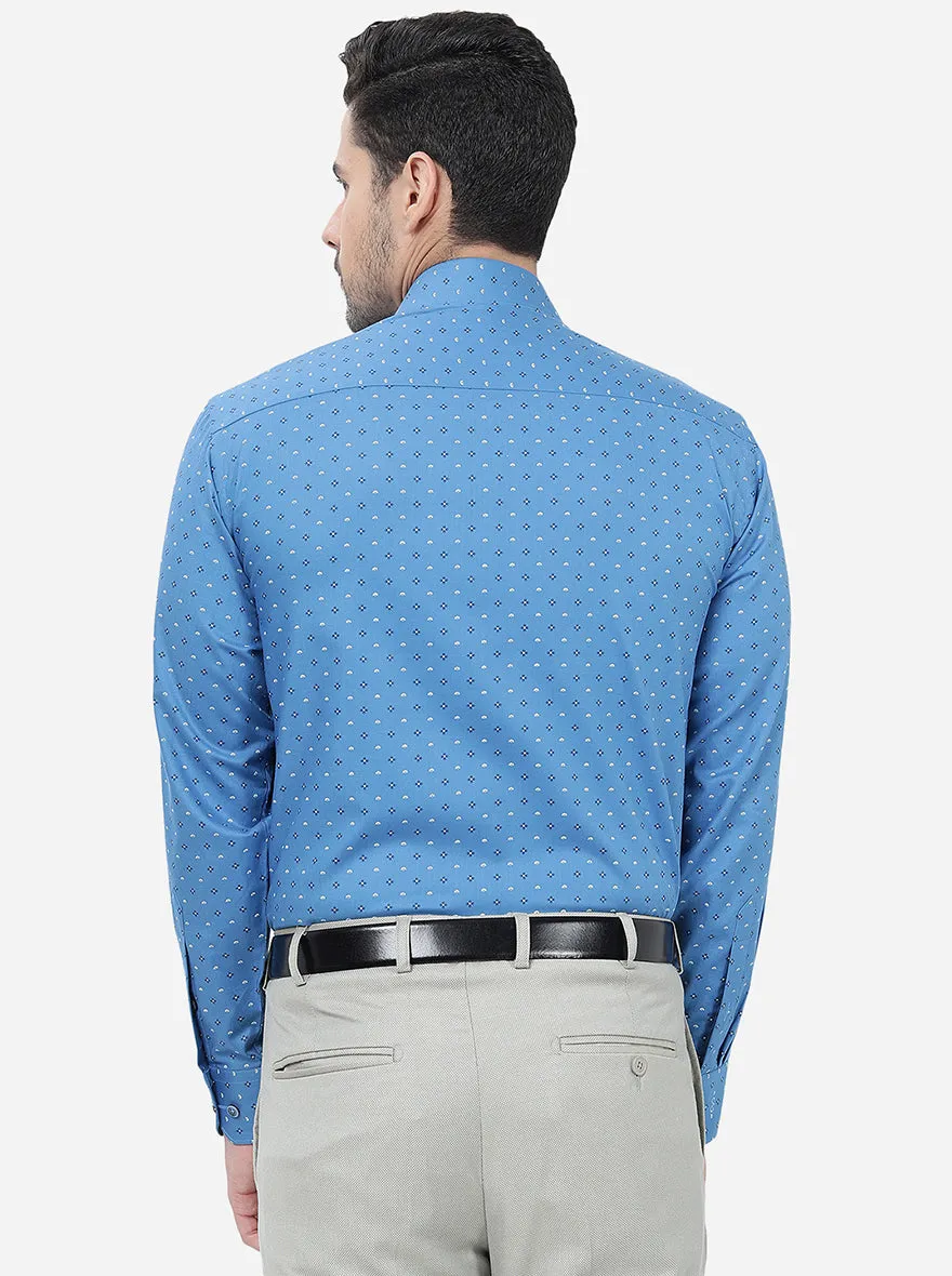 Blue Printed Regular Fit Formal Shirt | JadeBlue