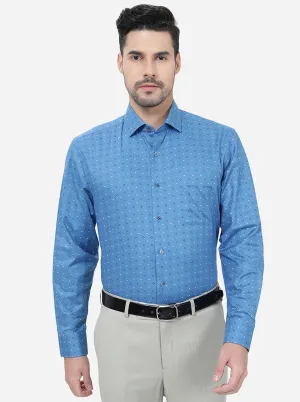 Blue Printed Regular Fit Formal Shirt | JadeBlue