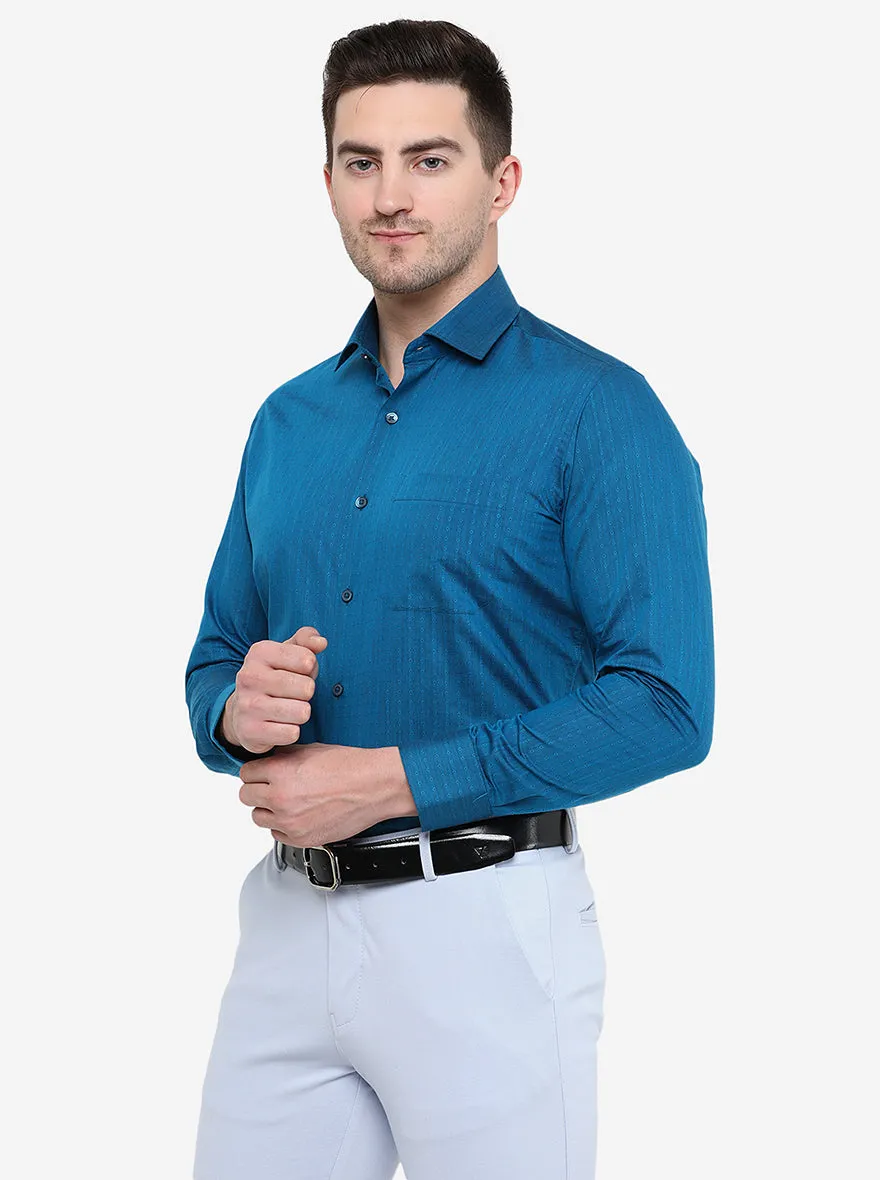 Blue Printed Slim Fit Formal Shirt | Greenfibre