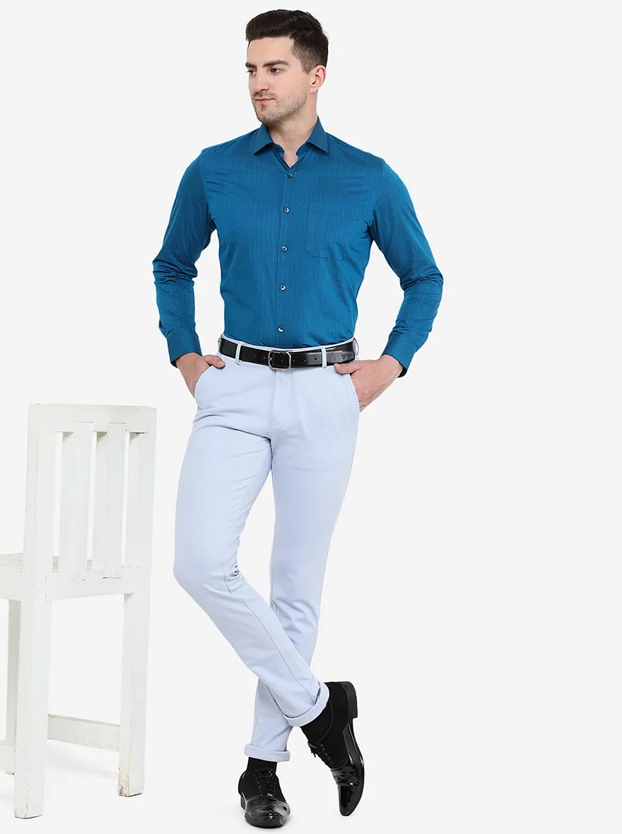 Blue Printed Slim Fit Formal Shirt | Greenfibre
