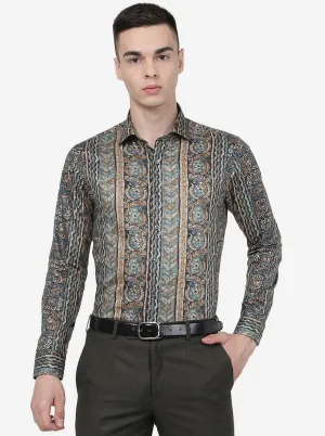 Blue Printed Slim Fit Party Wear Shirt | Wyre