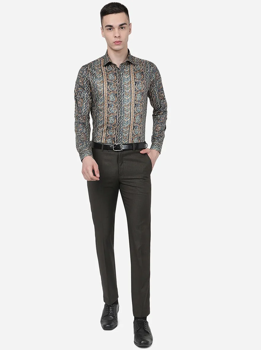 Blue Printed Slim Fit Party Wear Shirt | Wyre