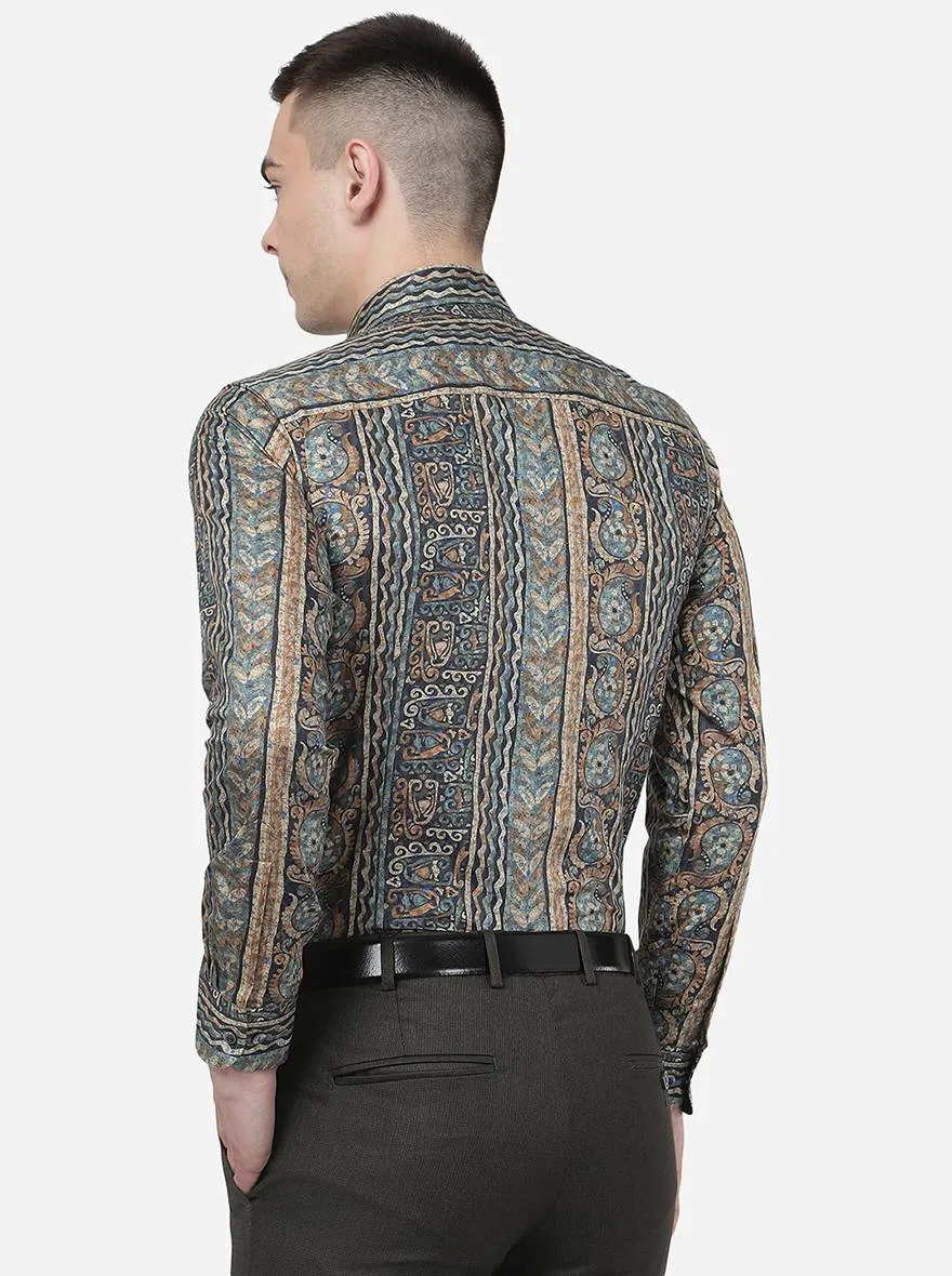 Blue Printed Slim Fit Party Wear Shirt | Wyre