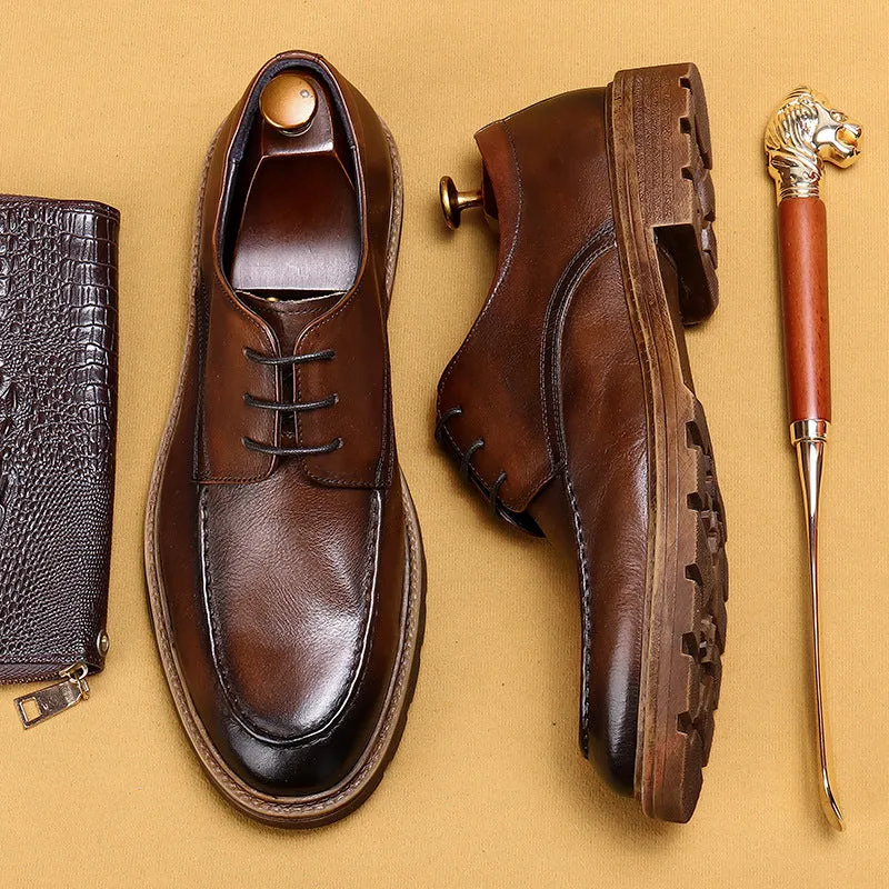 Business Casual Leather Shoes Men's Genuine Leather Soft Leather Soft Bottom Summer Breathable Thick Bottom Men's Hight Increasing Shoes 89221