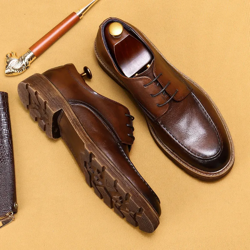 Business Casual Leather Shoes Men's Genuine Leather Soft Leather Soft Bottom Summer Breathable Thick Bottom Men's Hight Increasing Shoes89211