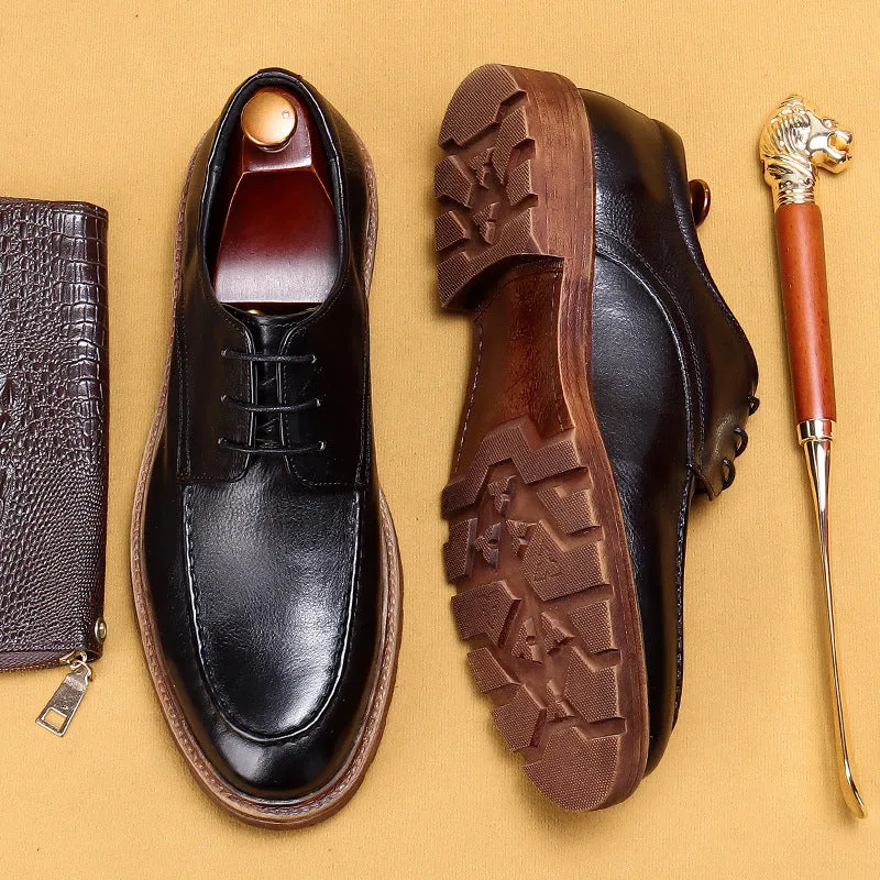 Business Casual Leather Shoes Men's Genuine Leather Soft Leather Soft Bottom Summer Breathable Thick Bottom Men's Hight Increasing Shoes89211