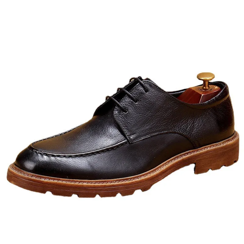 Business Casual Leather Shoes Men's Genuine Leather Soft Leather Soft Bottom Summer Breathable Thick Bottom Men's Hight Increasing Shoes89211