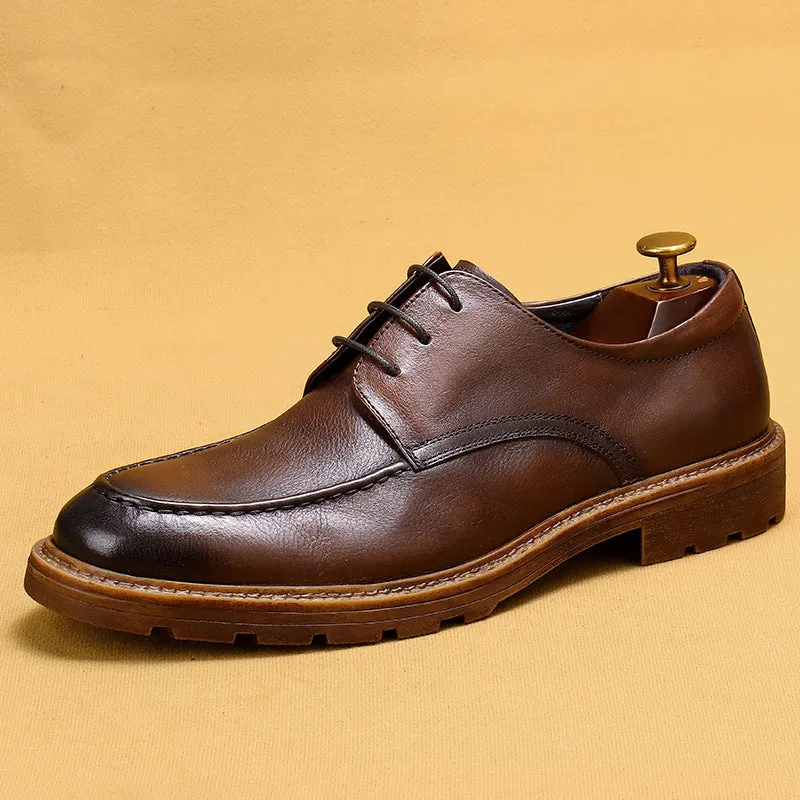 Business Casual Leather Shoes Men's Genuine Leather Soft Leather Soft Bottom Summer Breathable Thick Bottom Men's Hight Increasing Shoes89211