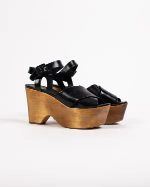 Celine Black Patent Wood Block Wedge Sandel