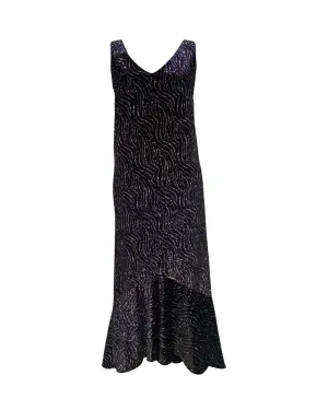 Coast - Gold-Patterned Asymmetrical Velvet Midi Dress