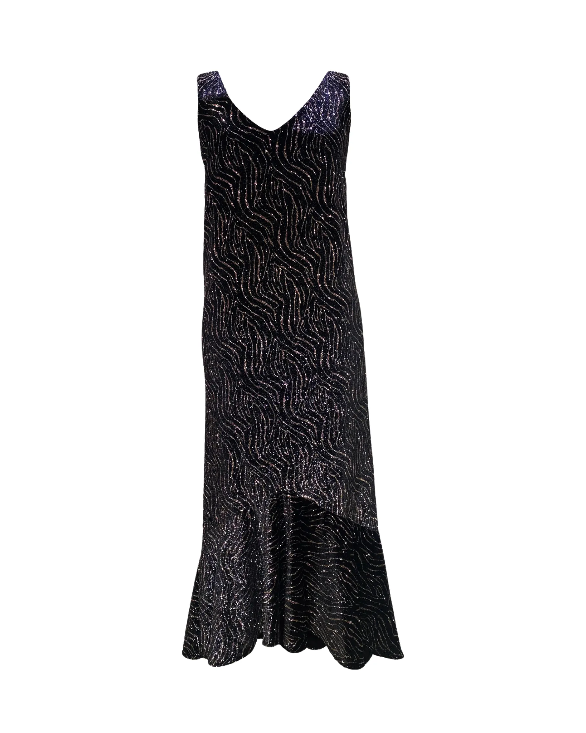 Coast - Gold-Patterned Asymmetrical Velvet Midi Dress