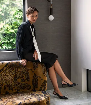 DIVINE55 Slingback Pump with Pearl in Black Patent