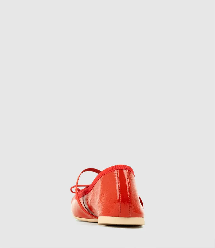 EFFIE Ruched Ballet with Strap in Red Patent