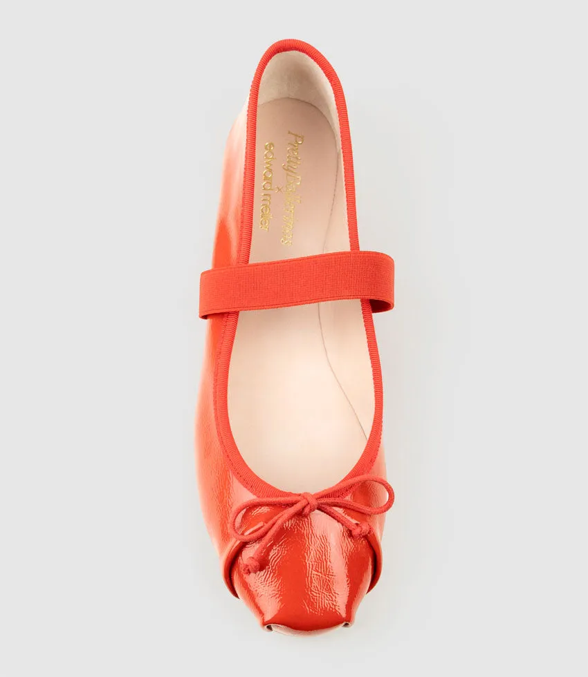 EFFIE Ruched Ballet with Strap in Red Patent