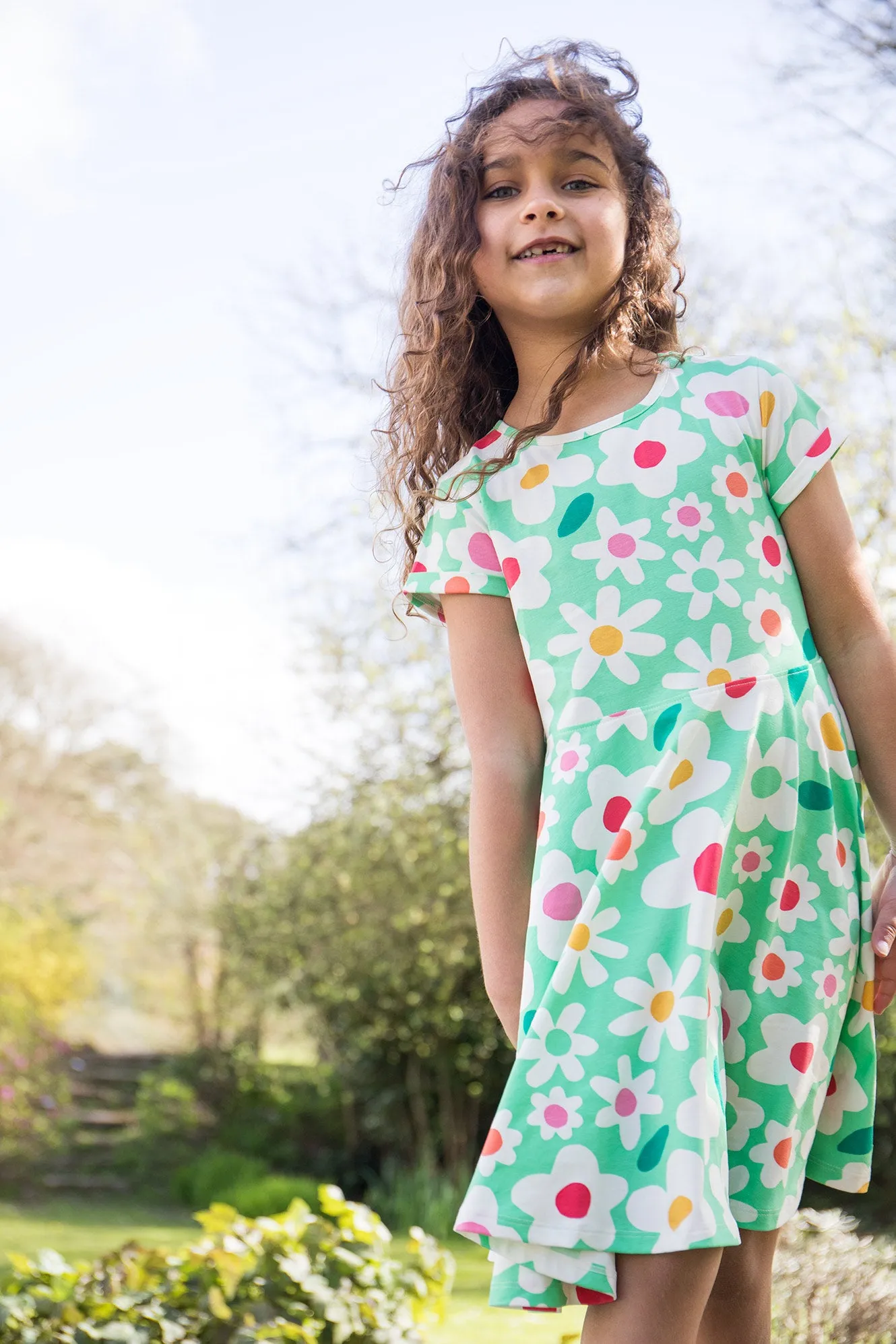 Frugi Girls Daisy Field Spring Skater Dress