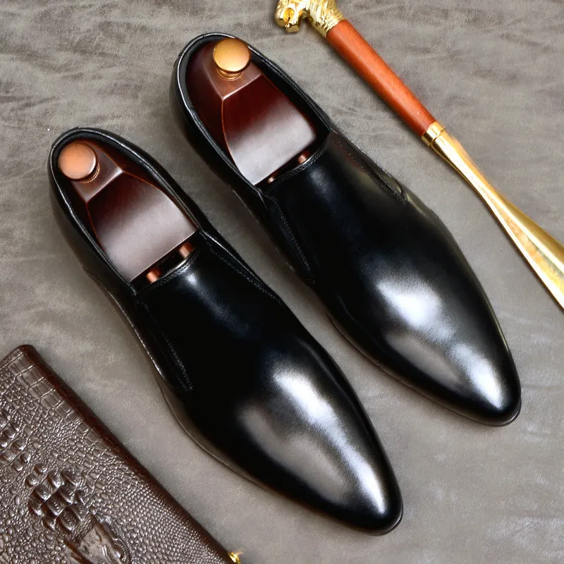 Genuine Leather Formal Business Casual Leather Shoes Men's top Layer Cowhide Breathable Fashion Pointed-Toe Wedding Shoes25835