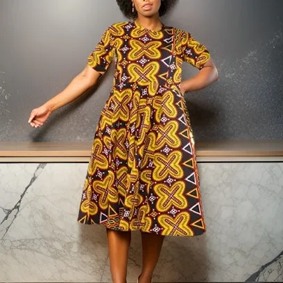 Gold/Black African Print Dress