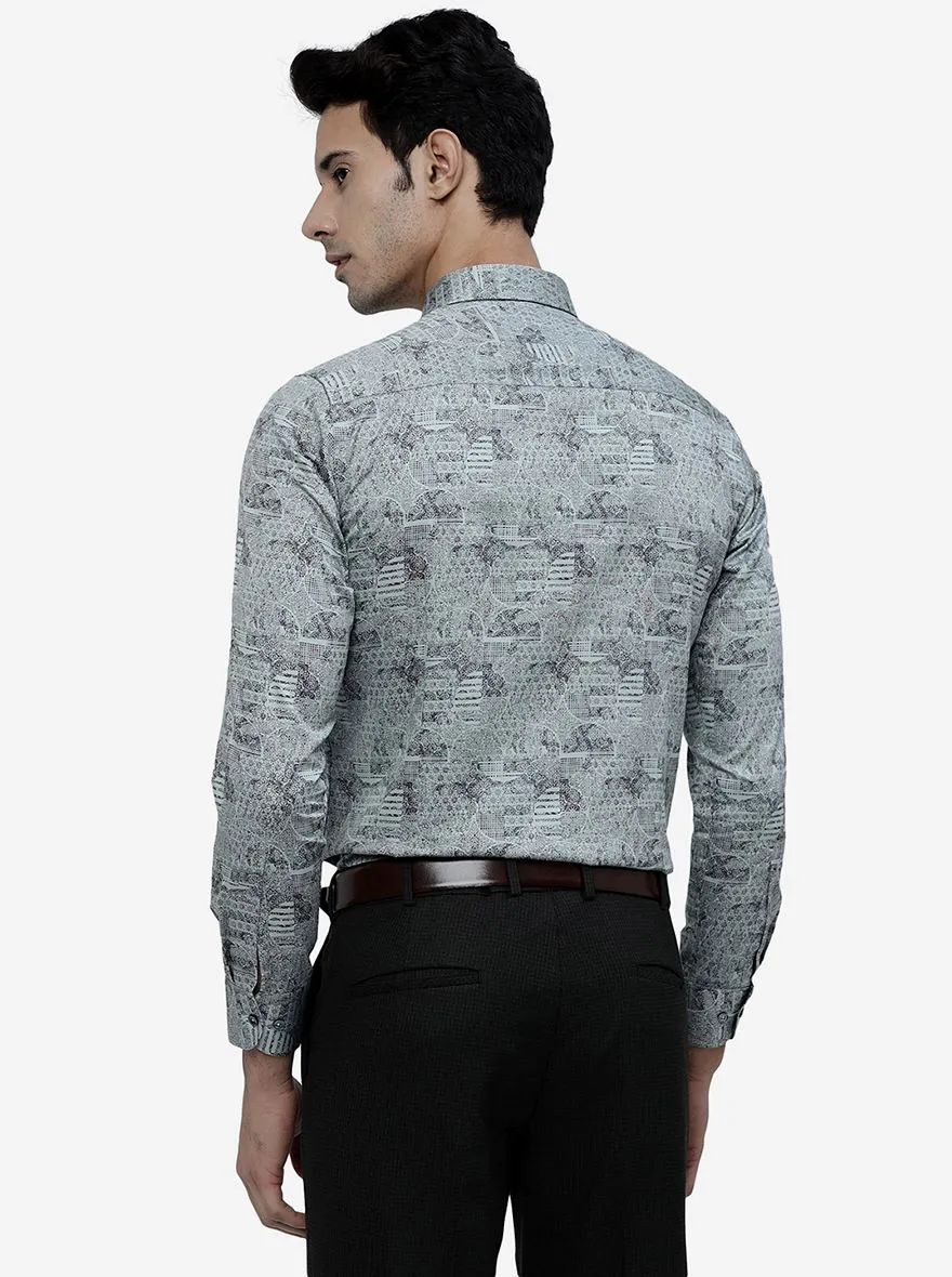 Green Printed Slim Fit Party Wear Shirt | JB Studio