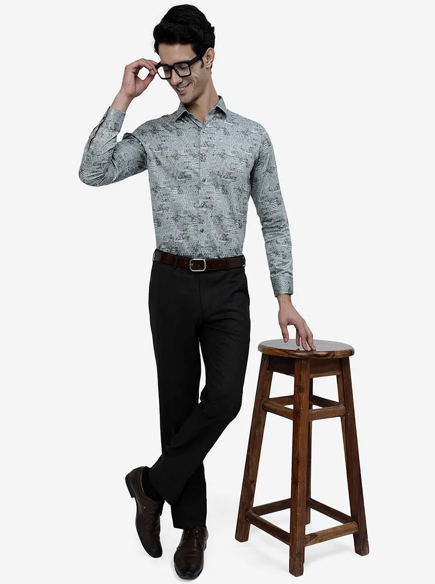 Green Printed Slim Fit Party Wear Shirt | JB Studio